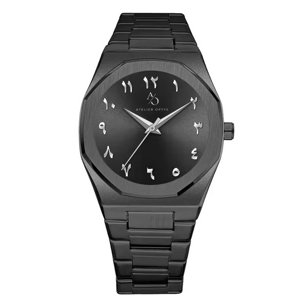Montre PRETO - En acier noir chiffres arabes – Cadran gris élégant