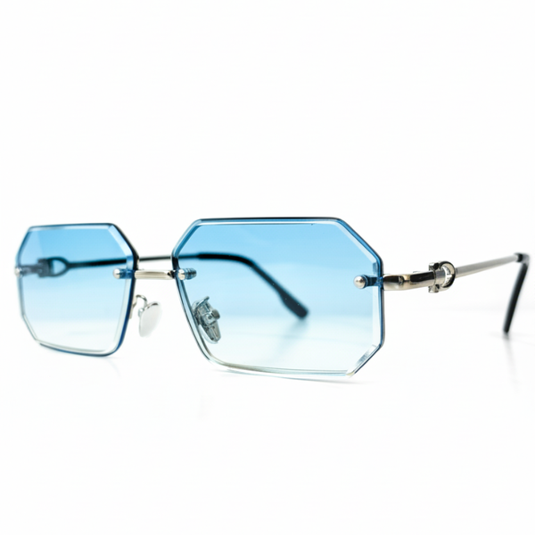 CANO AZZURRO - Lunettes de Soleil Octogonales Bleus & Argentées