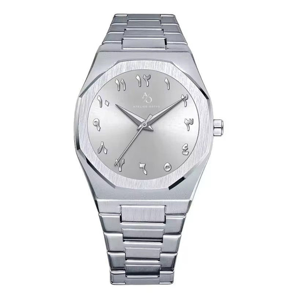 Montre en acier argenté – Cadran Argenté avec chiffres arabes